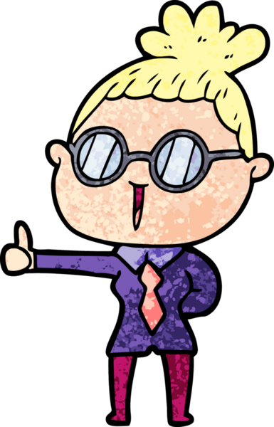 Bir insan tarafından çizilmiş gözlüklü bir karikatür kadın.