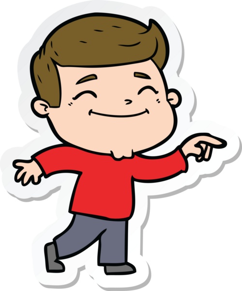 Bir insan tarafından çizilmiş mutlu bir çizgi film karakterinin çıkartması.