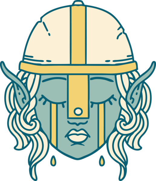 Retro Dövme Tarzı Ağlayan Elf Savaşçısı karakteri bir insan tarafından çizilmiş