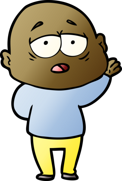 Bir insan tarafından çizilmiş yorgun, kel bir adam.