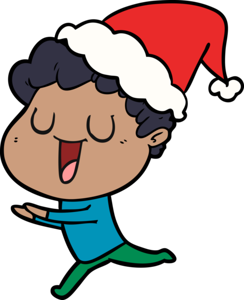 Bir insan tarafından çizilmiş Noel Baba şapkasıyla koşan bir adamın çizdiği çizgiler.