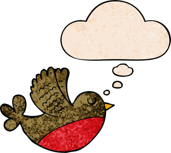 bir insan tarafından çizilmiş grunge desenli düşünce baloncuklu uçan kuş.