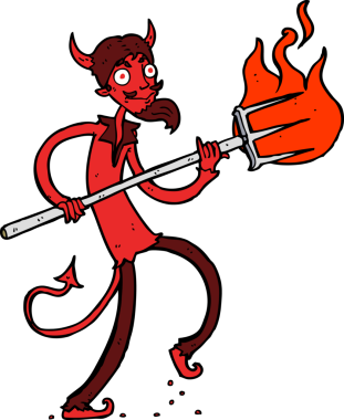 Bir insan tarafından çizilmiş dirgenli bir şeytan.