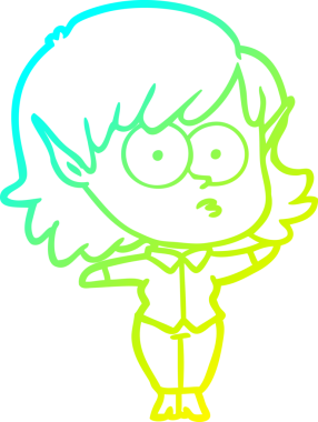 Soğuk gradyan çizgi çizimi bir insan tarafından çizilmiş bir elf kızı