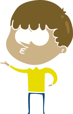 Düz renkli çizgi film meraklısı çocuk bir insan tarafından çizilmiş.