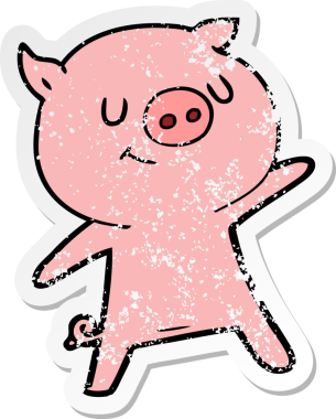 Bir insan tarafından çizilen mutlu çizgi film domuzunun sıkıntılı çıkartması.