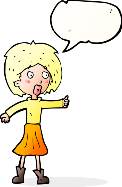 Bir insan tarafından çizilmiş konuşma balonu olan karikatür kadın.