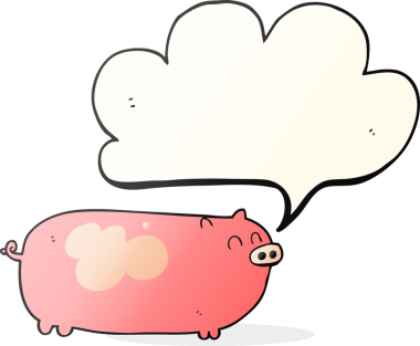 Bir insan tarafından çizilmiş serbest konuşma balonu çizgi film domuzu.