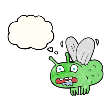 Bir insan tarafından çizilmiş serbest çizim düşünce balonu desenli karikatür sineği.