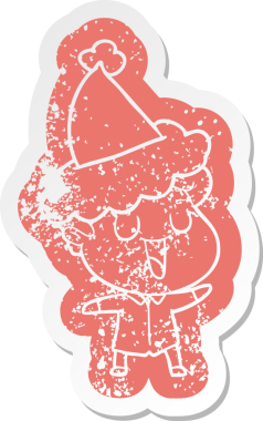 Gülen karikatür. Noel Baba şapkası takan bir adamın insan tarafından çizilmiş çıkartması.