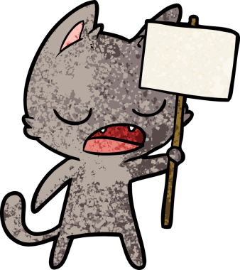 Bir insan tarafından çizilmiş konuşan kedi karikatürü.