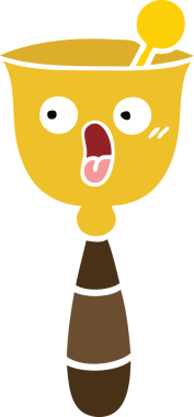 Bir insan tarafından çizilmiş okul çanının düz renkli retro karikatürü