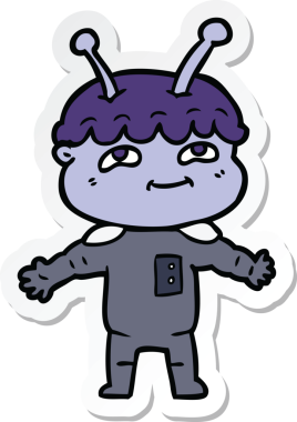 Bir insan tarafından çizilmiş, dost canlısı bir uzay adamının çıkartması.