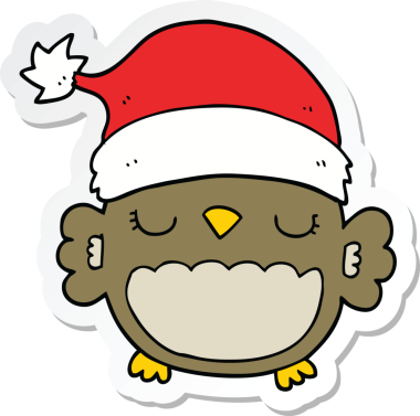 Bir insan tarafından çizilmiş şirin bir Noel baykuşunun çıkartması.