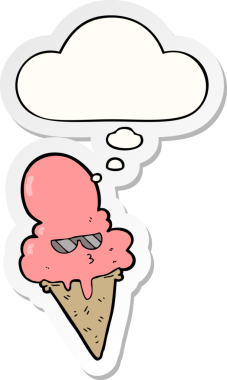 Düşünce baloncuklu karikatür dondurması insan tarafından çizilmiş bir çıkartma.