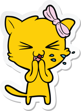 Bir insan tarafından çizilmiş çizgi film kedisinin çıkartması.