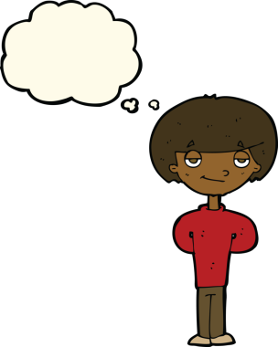 Bir insan tarafından çizilmiş düşünce balonlu mutlu adam çizgi filmi.