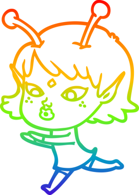 Gökkuşağı gradyan çizgisi bir insan tarafından çizilmiş güzel bir uzaylı kızın çizimi.