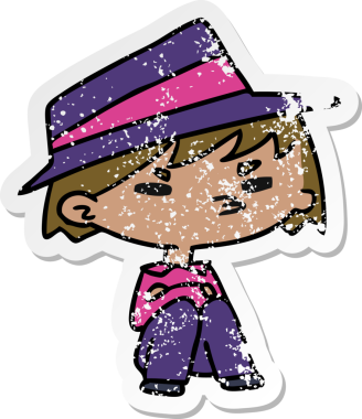 Bir insan tarafından çizilmiş kawaii yakışıklı bir çocuğun sıkıntılı karikatür çizimi