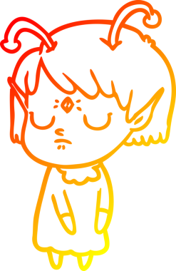 Bir insan tarafından çizilmiş bir uzaylı kız çizgi çizimi.