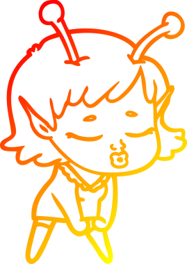 Bir insan tarafından çizilmiş sevimli bir uzaylı kız çizgi filmi.