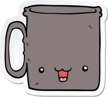 Bir insan tarafından çizilmiş bir karikatür bardağının etiketi.