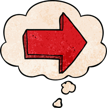 bir insan tarafından çizilmiş grunge desen biçiminde düşünce baloncuğu ile ok gösteren çizgi film