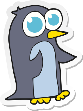 Bir insan tarafından çizilmiş büyük gözlü penguen çizgi filmi çıkartması.