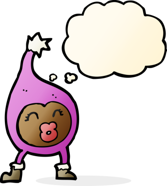 Bir insan tarafından çizilmiş düşünce baloncuklu komik bir yaratık.