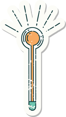 Bir insan tarafından çizilmiş eski bir dövme stili cam termometre çıkartması.