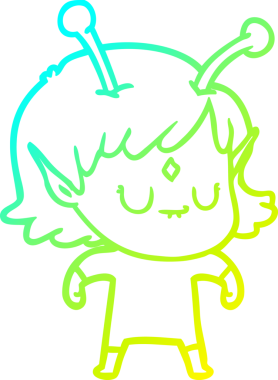 Bir insan tarafından çizilmiş bir uzaylı kız çizgi filmi.