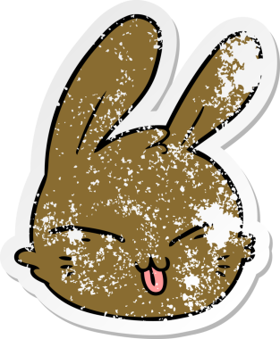 Bir insan tarafından çizilmiş tavşan suratlı karikatür çıkartması.