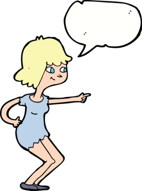 Bir insan tarafından çizilmiş konuşma balonuyla işaret edilen çizgi film kızı.