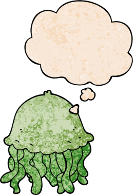 bir insan tarafından çizilmiş grunge desenli düşünce baloncuklu denizanası çizgi filmi.