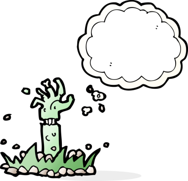 Bir insan tarafından çizilmiş düşünce baloncuklu zombi kolu.