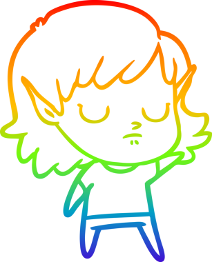 Gökkuşağı gradyan çizgi çizimi bir insan tarafından çizilmiş bir elf kızı