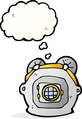 Bir insan tarafından çizilmiş eski bir derin deniz dalgıcı miğferi.