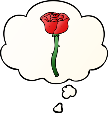 Düşünce baloncuğu olan karikatür çiçeği bir insan tarafından çizilmiş.