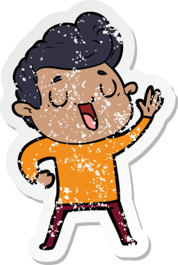 Bir insan tarafından çizilmiş mutlu bir çizgi film karakterinin sıkıntılı çıkartması.