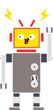 Bir insan tarafından çizilen dans eden robotun düz renkli retro karikatürü