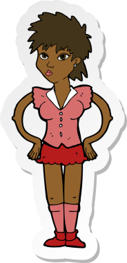 Bir insan tarafından çizilmiş kalçasında elleri olan bir karikatür kadının çıkartması.