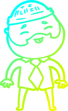 Bir insan tarafından çizilmiş, mutlu, sakallı, çizgi film karakteri.