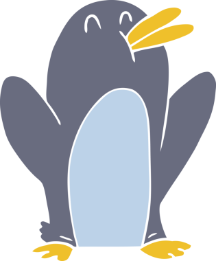 Bir insan tarafından çizilmiş düz renk çizgi film pengueni