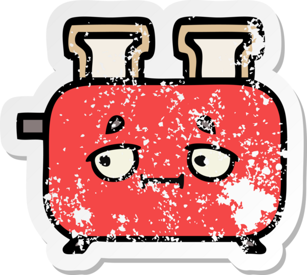 Bir insan tarafından çizilmiş bir ekmek kızartma makinesinin hüzünlü çıkartması.