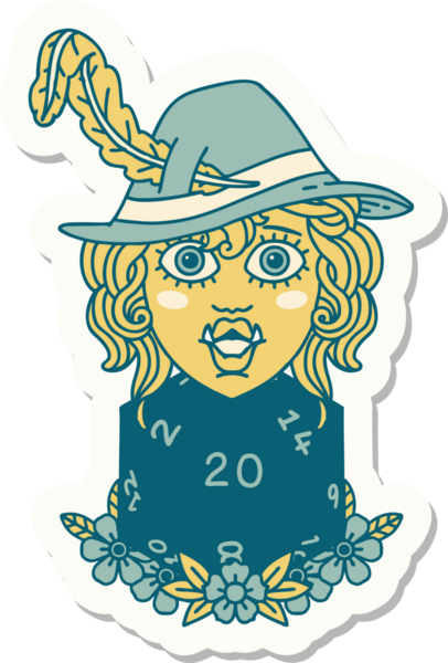 Bir insan tarafından çizilmiş 20 zarlı yarım ork şairin çıkartması.