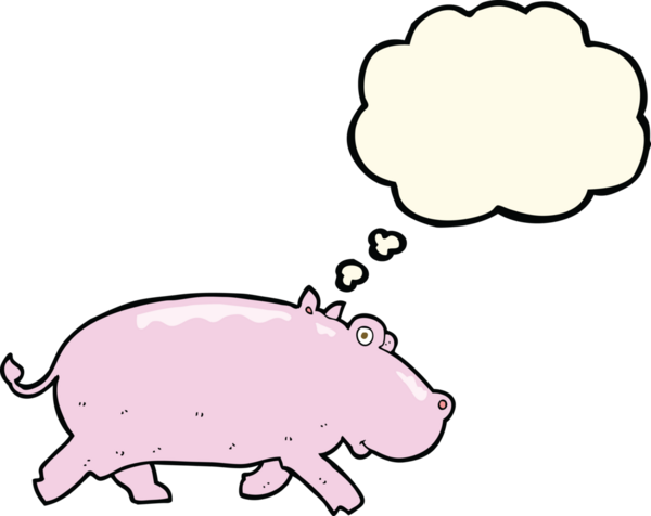 Bir insan tarafından çizilmiş düşünce baloncuklu çizgi film hipopotamları.