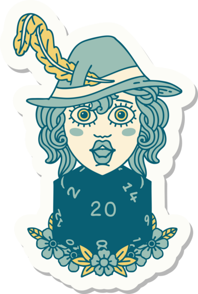 Bir insan şairin çıkartması. Bir insan tarafından çizilmiş doğal 20 zarlı.