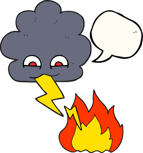 Bir insan tarafından çizilen serbest konuşma balonu karikatürü gök gürültüsü yıldırımı çarpması