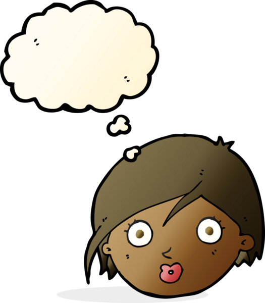 Bir insan tarafından çizilmiş düşünce baloncuğuyla kadın yüzünü şaşırtan çizgi film.