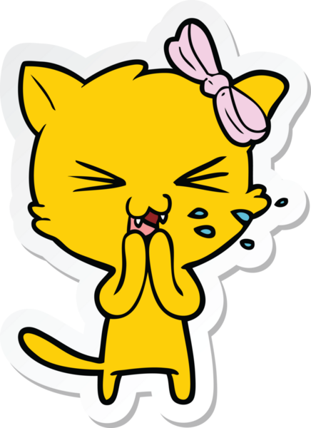 Bir insan tarafından çizilmiş çizgi film kedisinin çıkartması.